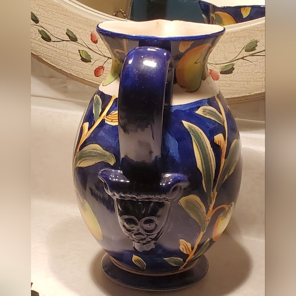 Handpainted Pitcher Blue with Lemons - Picture 3 of 6